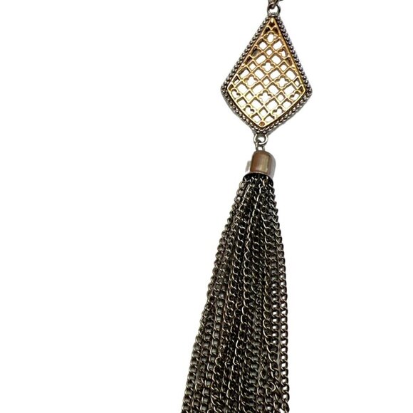 Vintage-Inspired Silver-Tone Necklace With Tassel Pendant.  N35 - Picture 9 of 11